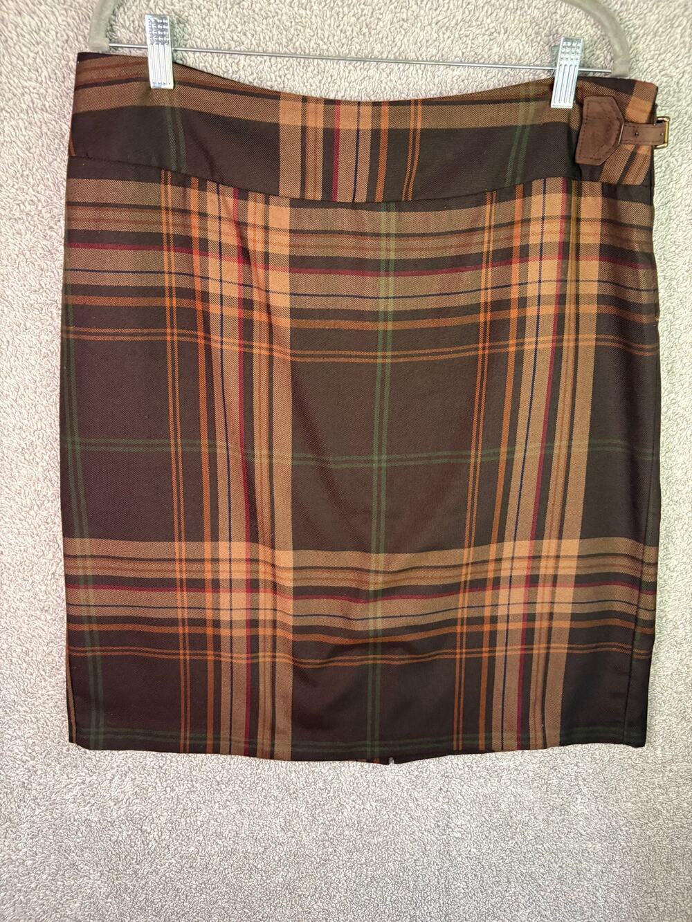 Cato Brown Tartan Plaid Pencil Skirt 10 Buckle Dark Academia